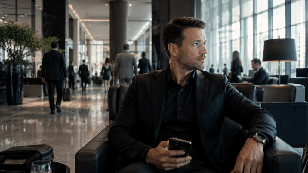 Sophisticated man in a modern lobby | Valortec Sophisticated man in a modern lobby